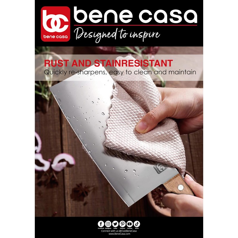 Bene Casa 7-Inch Stainless Steel Cleaver Knife with Rosewood Handle