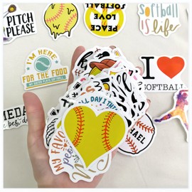 SHENGQING Softball Stickers 100PCS Baseball Accessories, Softball Gifts for Girls and Teen, Waterproof Vinyl Helmet Stickers for Water Bottle, Laptop, Skateboard, Bag, Glove