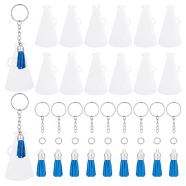AHANDMAKER 20 Sets Acrylic Cheer Megaphone Key Chains with Tassel, Blue Tassel Charms Set with Key Rings Clear Cheer Megaphone Key Chains Key Chain Kit for DIY Keychain Crafting Project