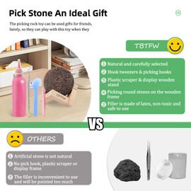 Pick and Peel Stone Kit, 2PCSPick Round Stone for Anxiety Relief, Picking Stone DIY Pick Peel, Calming Stone Fidget Picky Stone with Display Stand for Improve Focus