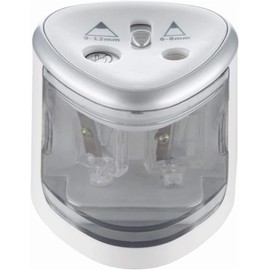 Electric Automatic Sharpener Double Hole Pencil Sharpener Compact Desk Pencil Sharpener 6-8mm and 9-12mm for Home School and Office Gift Silver