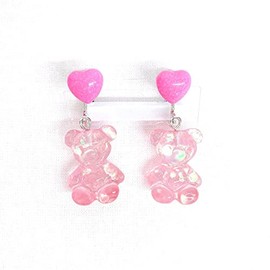 Minacute Q1066 Bear Earrings, Pink