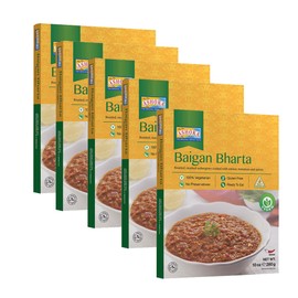Ashoka Ready to Eat Indian Meals Since 1930, 100% Vegan Baigan Bharta, All-Natural Traditionally Cooked Indian Food, Plant-Based, Gluten-Free and with No Preservatives, 10 Ounce (Pack of 5)