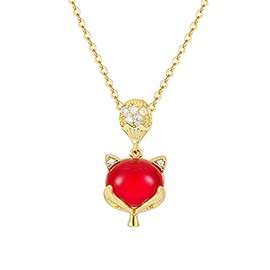 COLORFUL BLING Red Carnelian Crystal Pixiu Healing Pendant Necklace Natural Stone Gemstone Fox Protection Agate Chakra for Women Unisex Friendship Lucky Jewelry-Fox