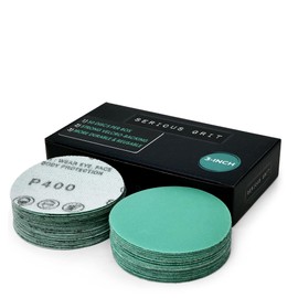 Serious Grit - 3-Inch 400 Grit Sanding Discs - Heavy-Duty Hook & Loop Film Discs - Sandpaper for Woodturning, Bowl Sanding & Power Tool Drill Attachment Sanding Pads - Pack of 50