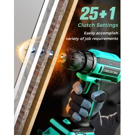 Cordless Drill, 20V MAX Power Drill Set with Dual Power Pack & Charger, 3/8 Inch Keyless Chuck, Variable Speed, 25+1 Position and 56PCS Bits/Screws, Power Tools for Home Projects