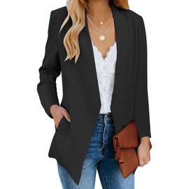 luvamia Women's Casual Long Sleeve Lapel Button Slim Work Office Blazer Jacket Black Blazer Women Black Size Large Size 12 Size 14