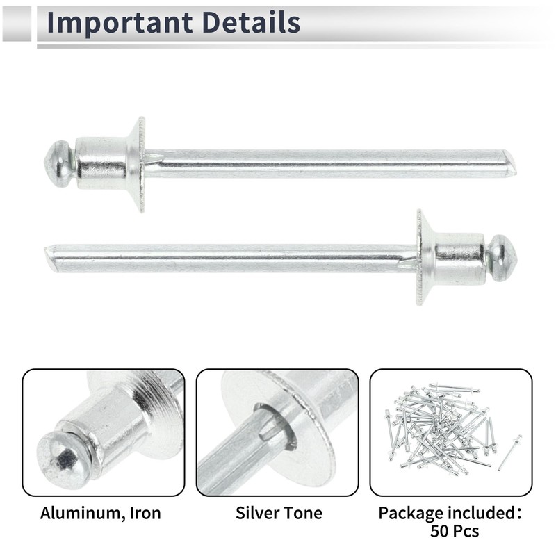 RATCHROLL 50 Pcs Open End Large Flange Blind Rivets 4.8mm