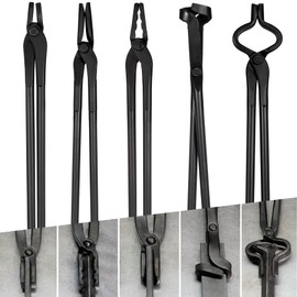 V-SEK Blacksmith Tongs Knife Making Tongs Set V-Bit Blade Tongs, Flat Tongs, Blade Tongs, Square Jaw Tongs, Wolf Jaw Tongs, Assembled Blacksmithing Bladesmith Steel Forge Tongs (5PCS)