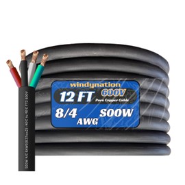 WindyNation 12 Feet 8/4 8 AWG SOOW SO Cable Cord Wire - 8 Gauge 4 Conductor 600V Portable Power Extension Cord Cable for EV Chargers, Motor Leads, Portable Lights, Battery Chargers, and Machinery