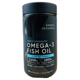 Sports Research Omega-3 Fish Oil Triple Strength, 150 Softgels, Exp:03/27