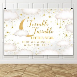 Leowefowa Gender Reveal Backdrop 7x5ft Twinkle Twinkle Little Star Banner White Gold Baby Shower Clouds Decorations How We Wonder What You are Photography Background Photo Shoot Props Vinyl