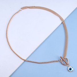 Inateannal Boho Evil Eye Necklace Open Circle Toggle Necklace Evil Eye Pendant Necklace Blue Eye Y Lariat Necklace Jewelry for Women and Girls（Gold）