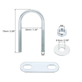 uxcell Round U-Bolts, 2 Set 34mm Inner Width 75mm Length M6 Zinc-Plated Carbon Steel U Clamp Bolt with Nuts and Plates, for Boat Trailer