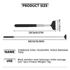 Pack of 2 Stainless Steel Back Scratchers, Robust Scratching Hand Against Itching, Massager Stable and Extendable, Scratching Hand Back Scratcher, Extendable up to 68 cm, for Head and Back Massage
