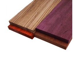 Barrington Hardwoods Imported Exotic Hardwood Variety Pack - Padauk, Zebrawood, Purpleheart, and Merbau (3/4" x 6" x 12" (4 Pieces))