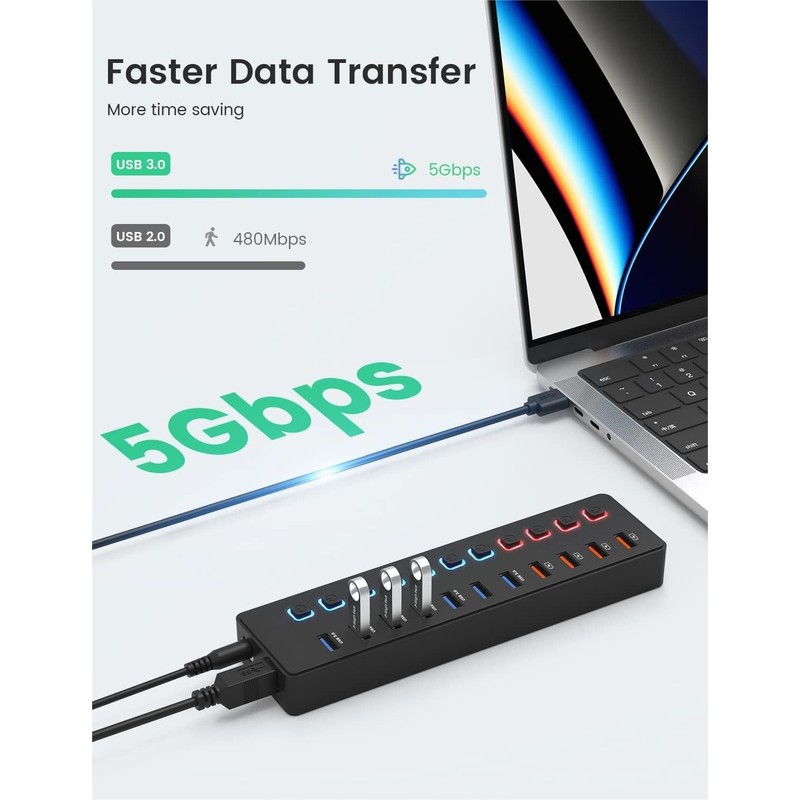 Hub USB 3.0 con alimentación, divisor de concentrador USB de