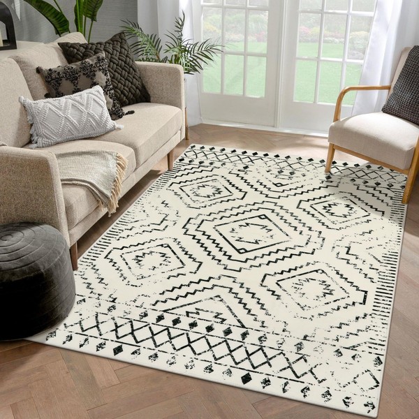 Wonnitar Moroccan Washable Rugs 5x7, Large White Tribal Area Rug