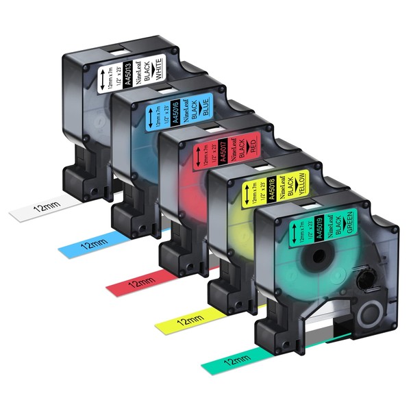 NineLeaf 5 x Compatible with Dymo D1 Label Tape 12