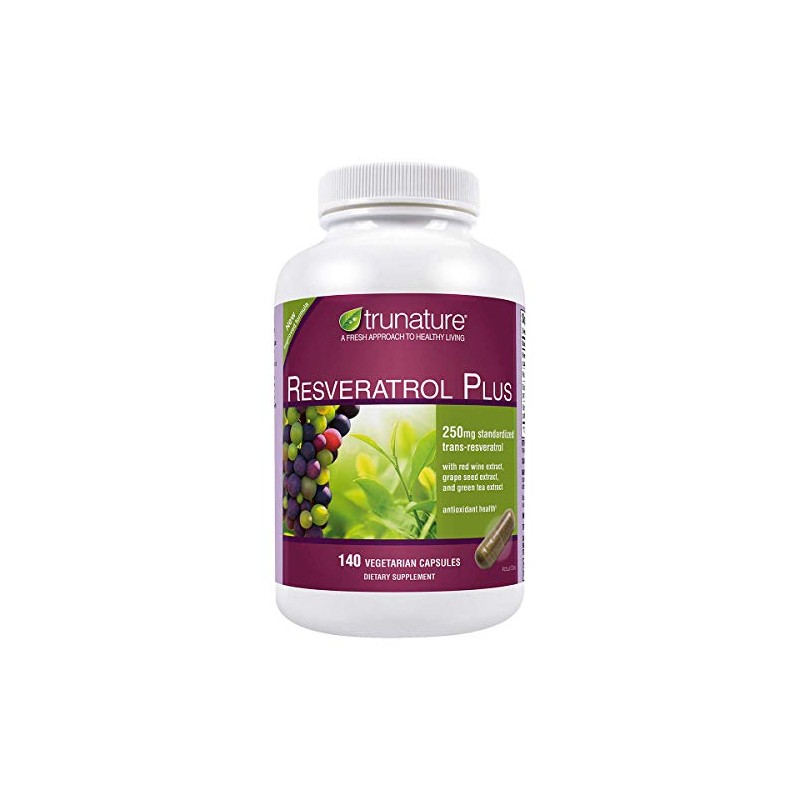 TruNature Resveratrol Plus, 250 Milligram Standardized Trans-Resveratrol 140 Vegetarian Capsules