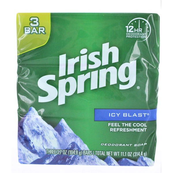 Irish Spring Deodorant Bar Soap, Icy Blast, 3.75 oz bars, 3 ea (Pack of 5)