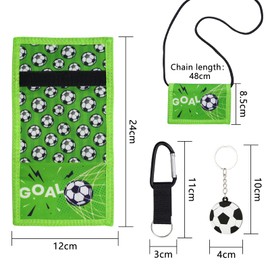 POPAPIE Neck Pouch Children's Wallet Set Football Key Ring Sticker for Boys Football Pendant Novelty Football Gifts for Coin Bag Purse Football Gifts Boys Wallet, Green, Sporty