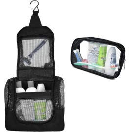 UD_The Fine Living Co. Portable Hanging Shower Caddy Organizer Bag (Free Toiletries Case Metal Hook) Quick Dry Mesh Shower Caddy