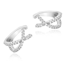 Lansora Cz Paved Criss Cross Ear Cuffs Earrings Cubic Zirconia Silver Gold Non Pierced Cartilage Conch Earrings