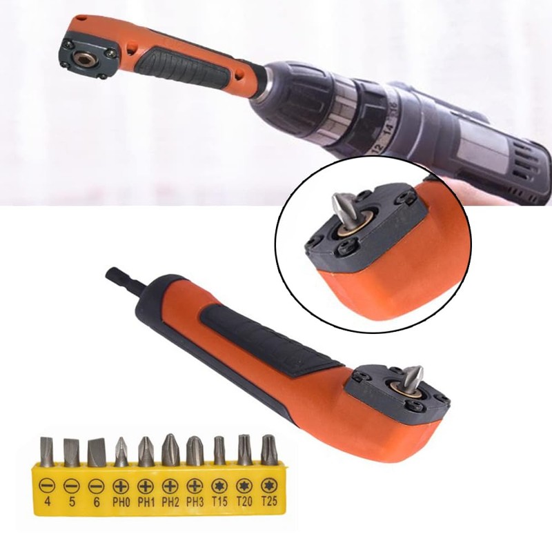 Orange, Right Angle Attachment Electric Screwdriver Repair Tool, 90 Degree