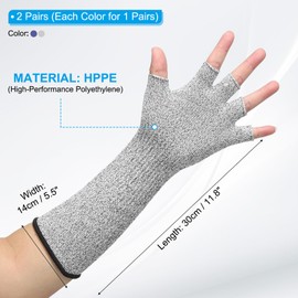 PATIKIL 12 Inch Cut Resistant Sleeves with Finger Grips, 2 Pair Forearm Protective Sleeves Level 5 Protection Arm Safety Protectors Sleeves for Thin Skin and Bruising, Blue/Gray