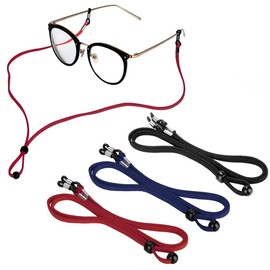 Sports PU Leather Glasses Strap, Zingso 3 Pcs Multi-Color Classic PU Leather Adjustable Sunglasses Head Band Eyeglass Chain Lanyard Glasses Strap for Decoration and Sports (Black+ Red+ Dark Blue)