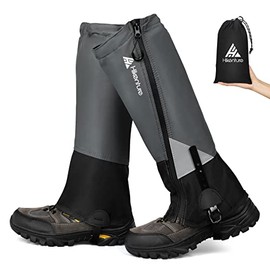 HIKENTURE Gaiters for Men Women, Gators for Hiking with Waterproof Zipper, Anti-Tear Adjustable Walking Gaiters, Breathable Boot Leg Gaiters for Outdoors(Black&Gray-L)