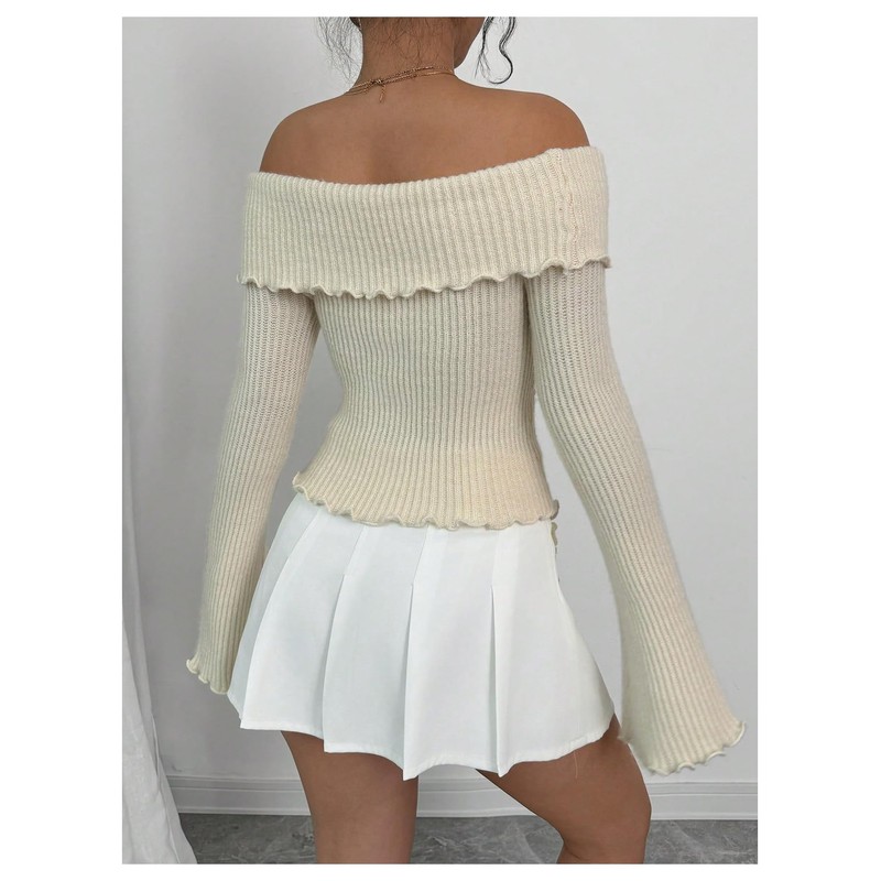 GORGLITTER Women's Floral Off The Shoulder Sweater Coquette Flare Sleeve