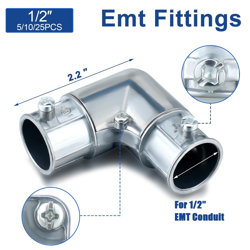 Gisafai 5 Pcs EMT Conduit Fittings Inside Corner Pull Elbow,