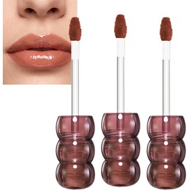 Brillo labial hidratante con forma de calabaza perlada, acabado brillante de cristal hidratante de alto brillo, gel labial voluminizador no pegajoso para suavizar las líneas finas. (3pcs)