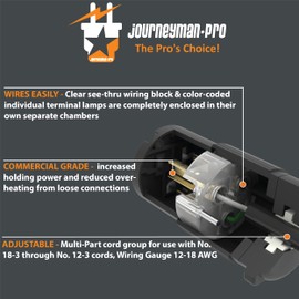 Journeyman-Pro 520CV 20 Amp 120-125 Volt, NEMA 5-20R, 2Pole 3Wire, Straight Blade, Female Plug Replacement Cord Connector Outlet, Commercial Grade PVC (Black 10-Pack)
