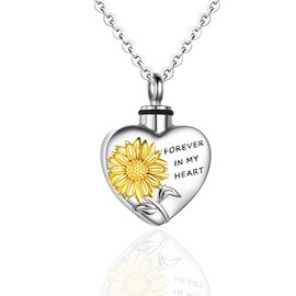 Sunflower Urn Necklaces for Ashes Forever in My Heart Stainless Steel Keepsake Ashes Pendant Memorial Cremation Jewelry for Women Men