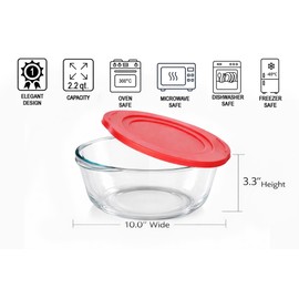 Ums 2.2 Quart Round Glass Baking Dish with Lid, Round Casserole Dishes for Oven with Lids, Borosilicate Glass Casserole Dish, Covered Casserole Dish with Lid, Food Storage Containers with Lids, Glass Storage Containers with Lids