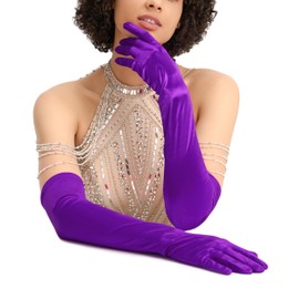 Aiphamy Long Opera Satin Gloves 1920s Elbow Length Formal Evening Bridal Gloves for Women, Purple