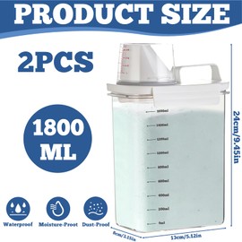 TOATELU Luftdichter Waschmittelspender Mit Messbecher: 2 Stück 1800ml Waschpulver Aufbewahrungsbox, Transparent Mehrzweck Waschmittelbox, Aufbewahrungseimer, Waschmittelbox für WeichspüLer