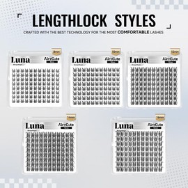 AiryCute LengthLock Collection | Lash Clusters Luna Glosa Viva Velure Flaunt 8mm-16mm Ultra-Dense Waterproof Long-Lasting DIY Lashes for Flawless Look:_Luna_14mm