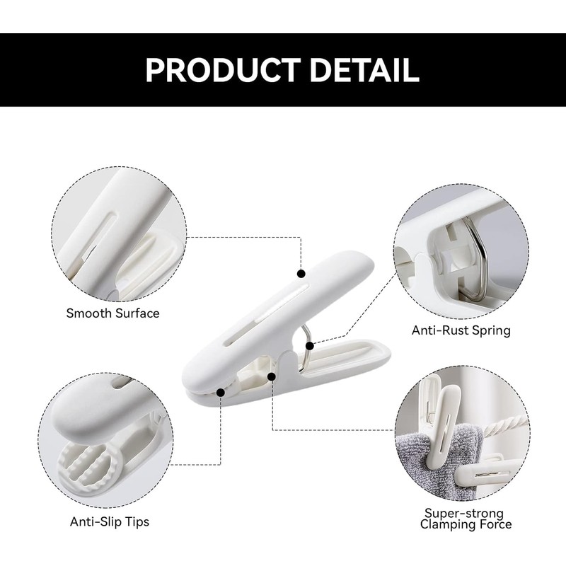Clothes Pegs, Pack of 24, Windproof Plastic Clips with Lanyard,