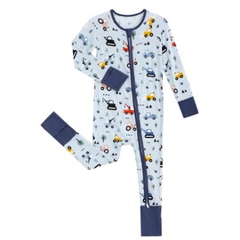 SUZEL Baby Boys Girls Footless Pajamas - Viscose from Bamboo Zippy Pjs Sleep 'N Play - Infant One Piece Romper - 0-24 Months(Construction Vehicle, 18-24M)