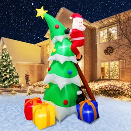 inslife 7FT Tall Christmas Inflatables Santa Claus Climbing Christmas Tree with Gift Boxes, Xmas Blow Up Santa Built-in 7 Bright Led Lights for Christmas Inflatable Outdoor Yard Decorations
