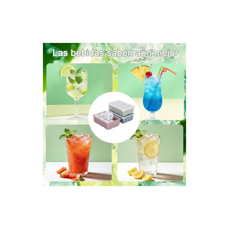 3PCS Bandejas de Cubitos de Hielo, Moldes Grandes de Silicona