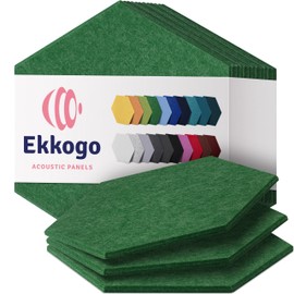 Ekkogo Ekkogo Acoustic Soundproof Wall Panels 12-Pack - 14"X12.1"X0.4" High Density Sound Dampening - Dark Green Hexagon