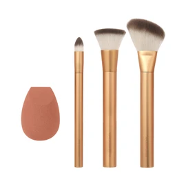 EcoTools Precious Metals Face Blend & Sculpt Set, Makeup Brush Kit, Foundation Brushes, Eco-Friendly Makeup Brush Set, Recycled Aluminium, Chrome, Precision, 4 Piece Set