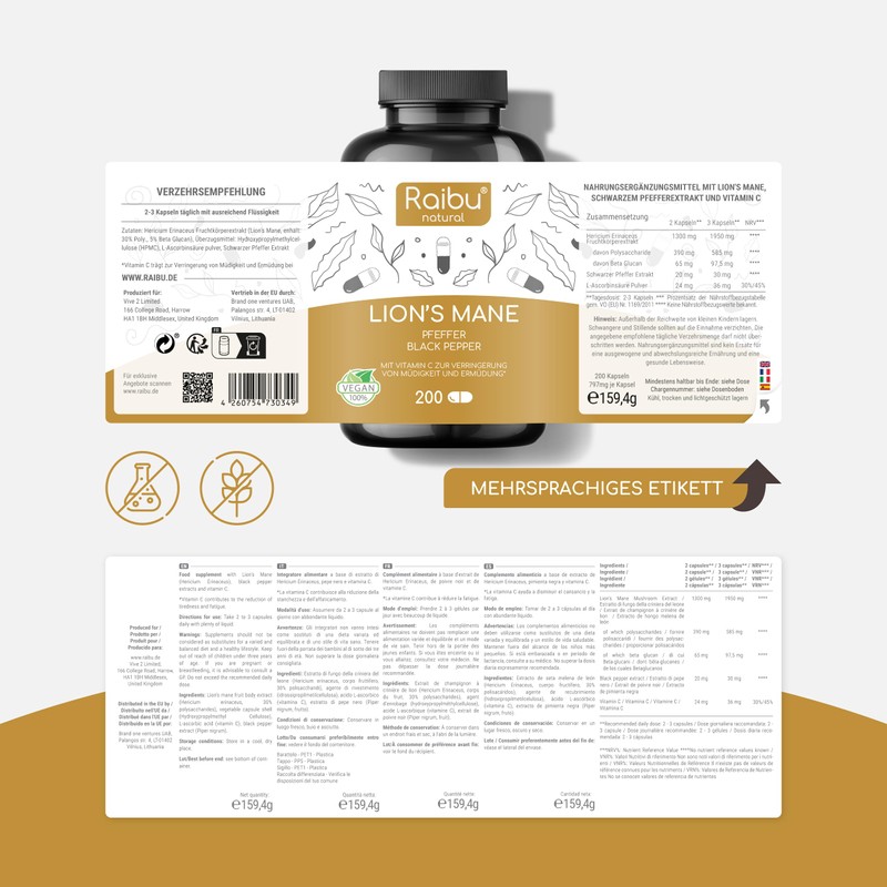 Lions Mane (Hericium Erinaceus) - 1950mg Hericium Extract Daily Dose