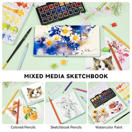 Lightwish Square Watercolor Journal,2 Pack Total 48 Sheets,100% Cotton,300gsm/140lb,Acid-Free,Cold Press Watecolor Paper Sketchbook for Artists Adults Students,4.7 * 4.7 Inches