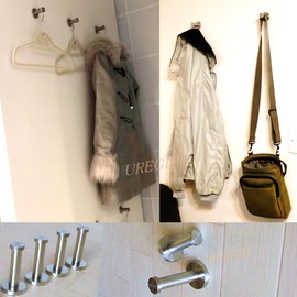 Uregish Wall Hooks, Stainless Steel, Stylish, Simple Design, 6 Pieces, DIY Set (2.0 inches (50 mm)